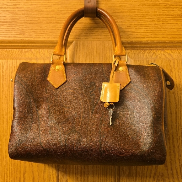 Etro Milano Vintage Red Paisley Speedy 20 Boston Travel Tote Bag - Picture 2 of 15